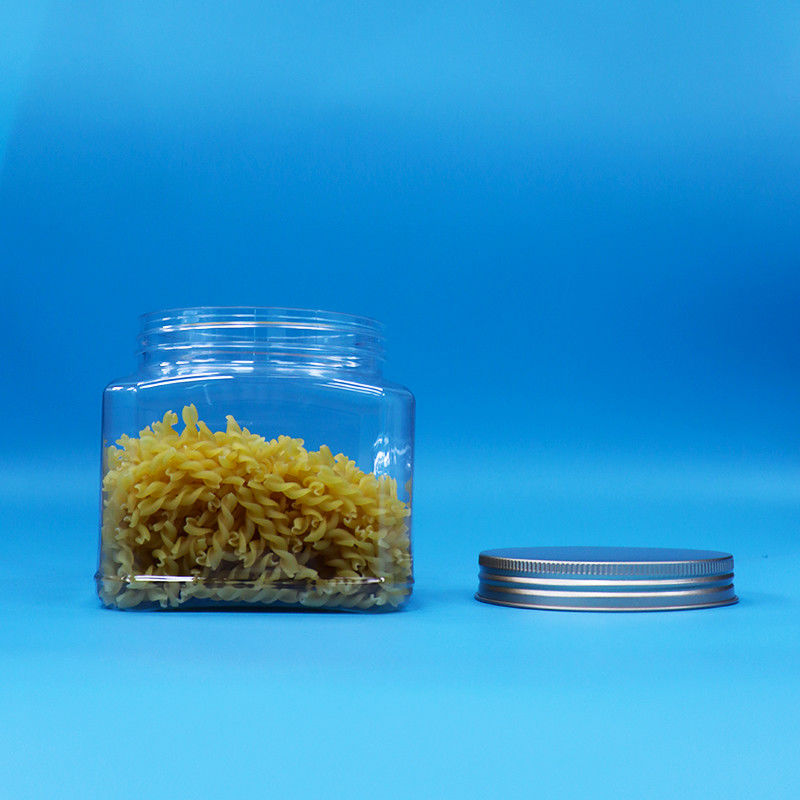 Конфеты Продукты питания Продукты питания ПЭТ Прозрачная квадратная форма Пластиковая горшка с алюминиевой крышкой