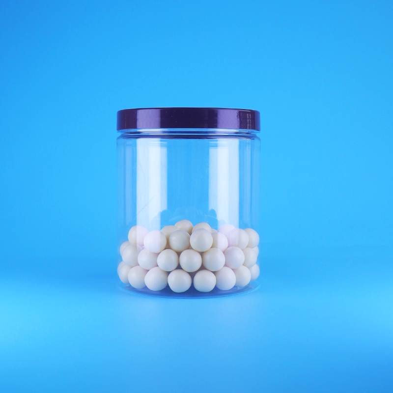 Пищевой герметичный высокий круглый прозрачный пластиковый контейнер из ПЭТ для сухих сладостей с плоской завинчивающейся крышкой