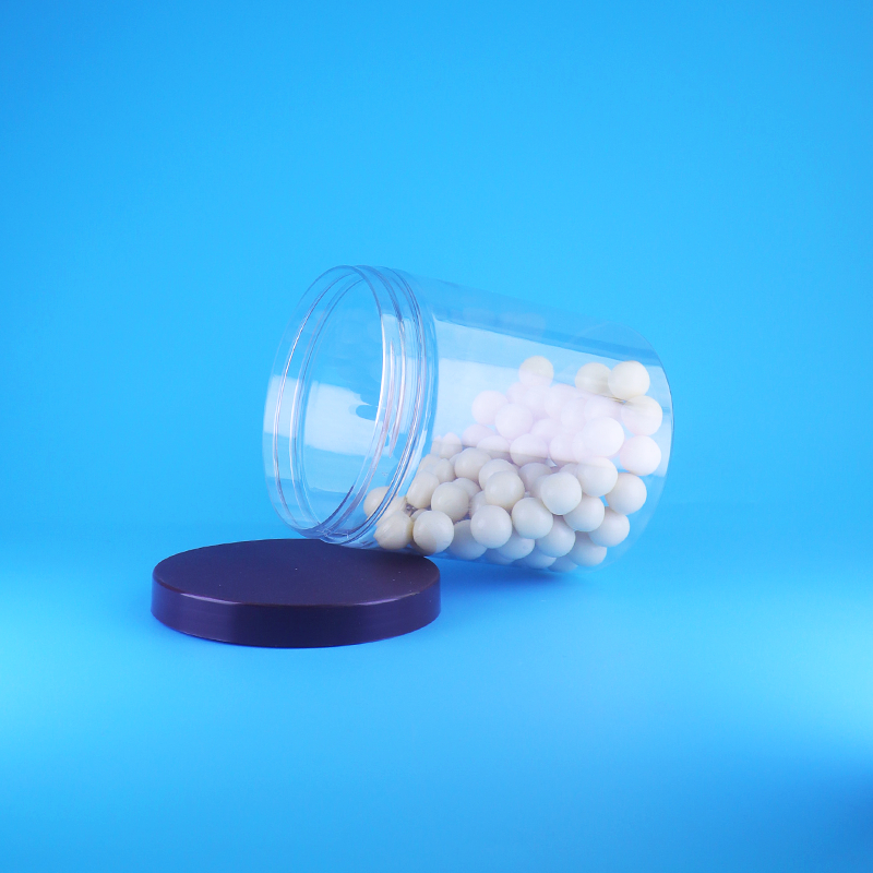 Пищевой герметичный высокий круглый прозрачный пластиковый контейнер из ПЭТ для сухих сладостей с плоской завинчивающейся крышкой