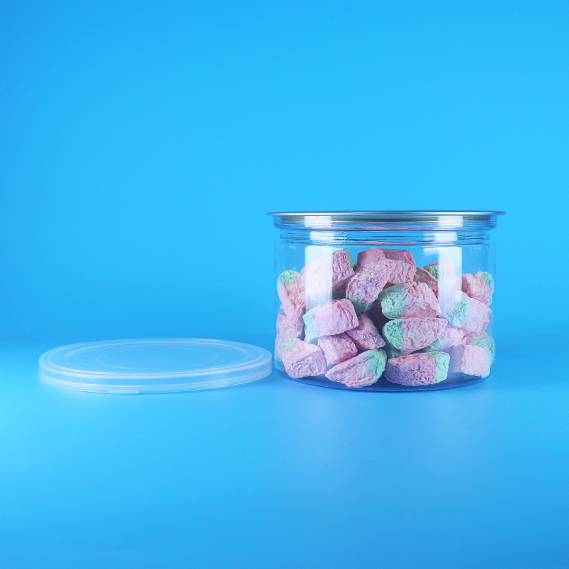Пластиковая прозрачная круглая банка из ПЭТ с крышкой Easy Open для еды, конфет, печенья, закусок, чая