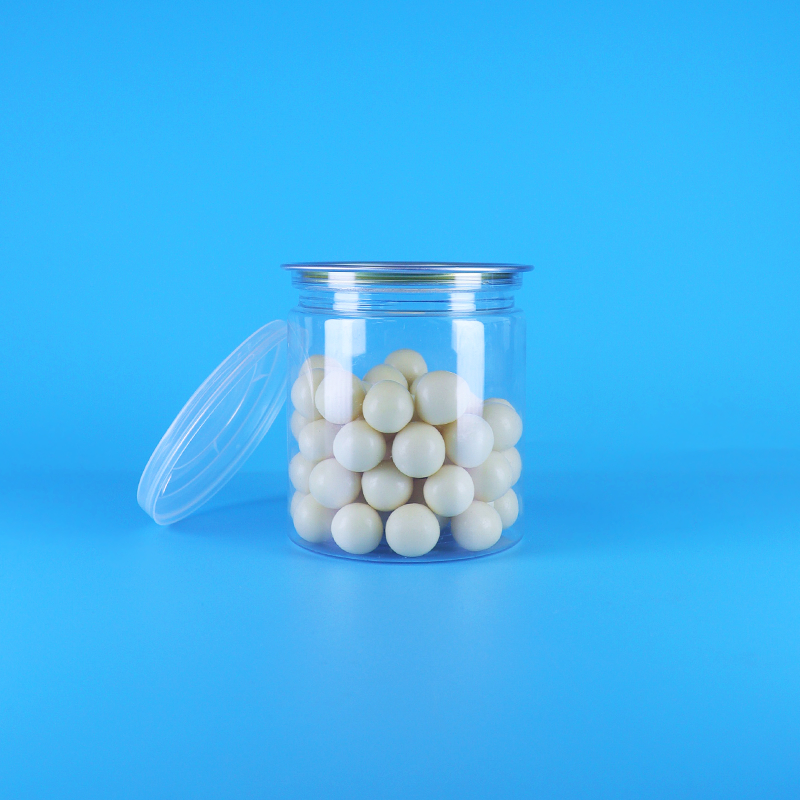 Leak Proof Easy Open Lid Clear Round Snack Candy PET Plastic Cans Food Packing