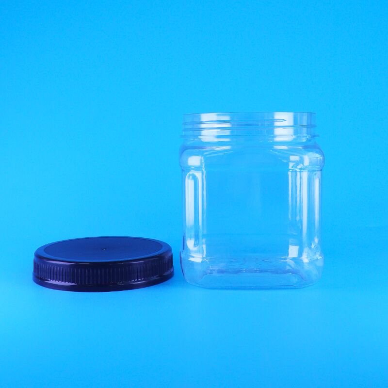 Квадратный прозрачный безвоздушный винтовый крышка Пластиковая закуска Разины Широкие бобы Сосновые орехи Складные банки