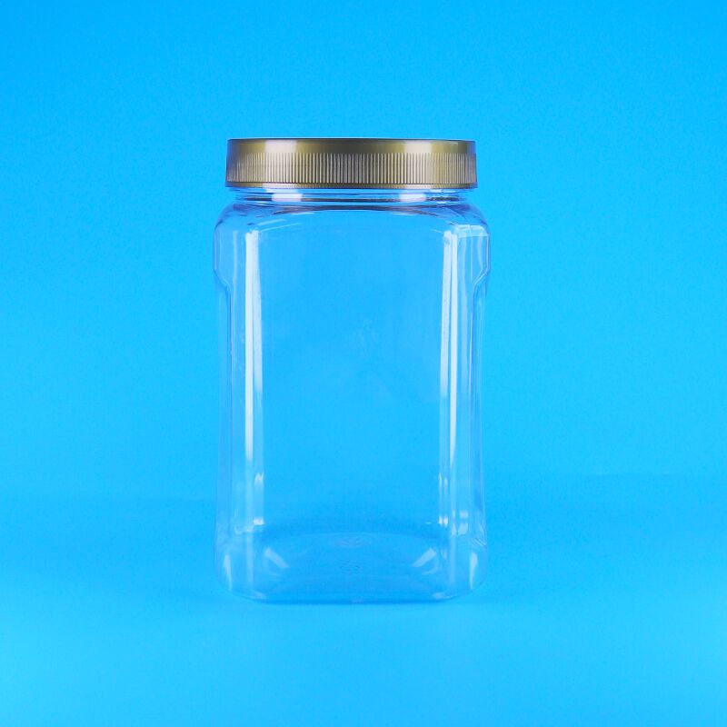 ПЭТ квадратная прозрачная коричневая крышка пластиковая пищевая банка для печенья, миндаля, сухофруктов