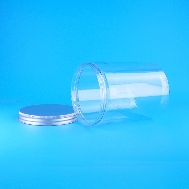 Широкогорлая банка из ПЭТ пищевого назначения для попкорна, фиников, оливок, прозрачная, с плоской завинчивающейся крышкой