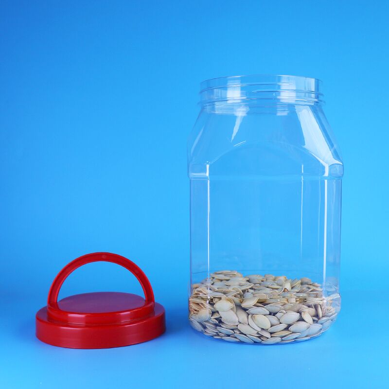 2100ml Red Screw Handle Lids Clear Food Grade PET Plastic Candy Shrimp Chips Jars