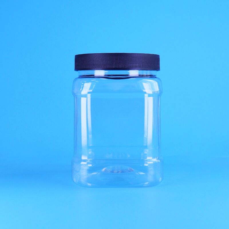 Пластиковая банка для пищевых продуктов из ПЭТ объемом 850 мл квадратной формы с завинчивающейся крышкой для хранения детского питания и конфет