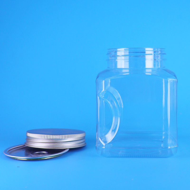 Прозрачная квадратная пластиковая банка для печенья для пищевых продуктов из ПЭТ с алюминиевой винтовой крышкой оптом