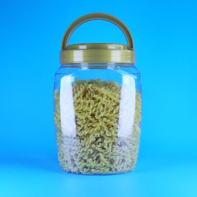 Продовольственный класс Прозрачная квадратная рукоятка крышка Пластиковая ПЭТ Конфеты печенье Детские пищевые банки